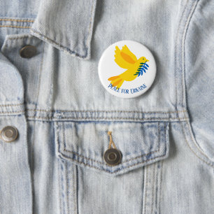 Peace for Ukraine Dove Blue & Yellow Flag Button