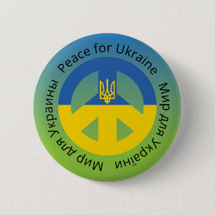 Peace for Ukraine in English Ukrainian and Russian Button