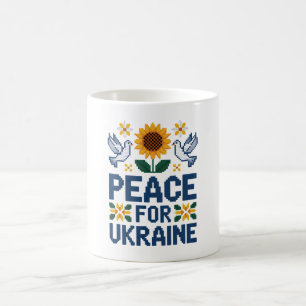 Peace for Ukraine Pixel Folk Art Coffee Mug