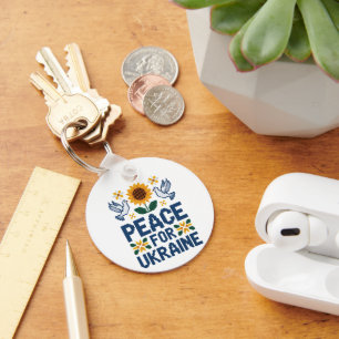 Peace for Ukraine Pixel Folk Art Keychain