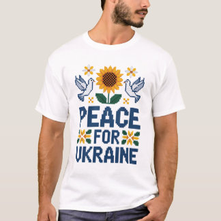 Peace for Ukraine Pixel Folk Art T-Shirt