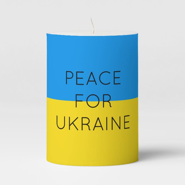 Peace For Ukraine Simple  Blue & Yellow Ukrainian Pillar Candle (Front)