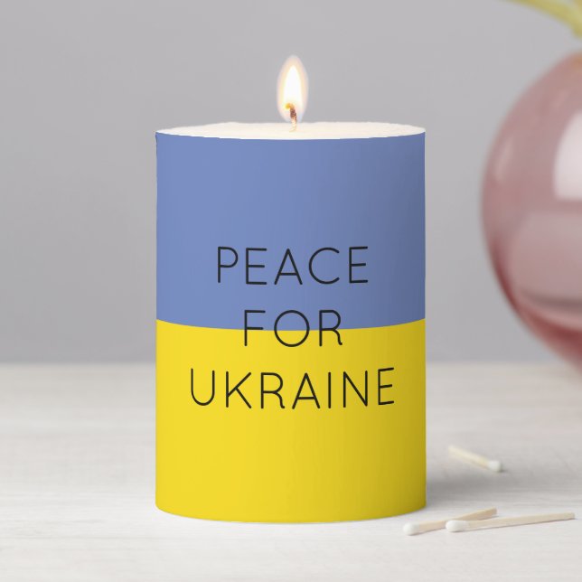    Peace For Ukraine Simple Minimal Ukrainian Flag Pillar Candle (In Situ)