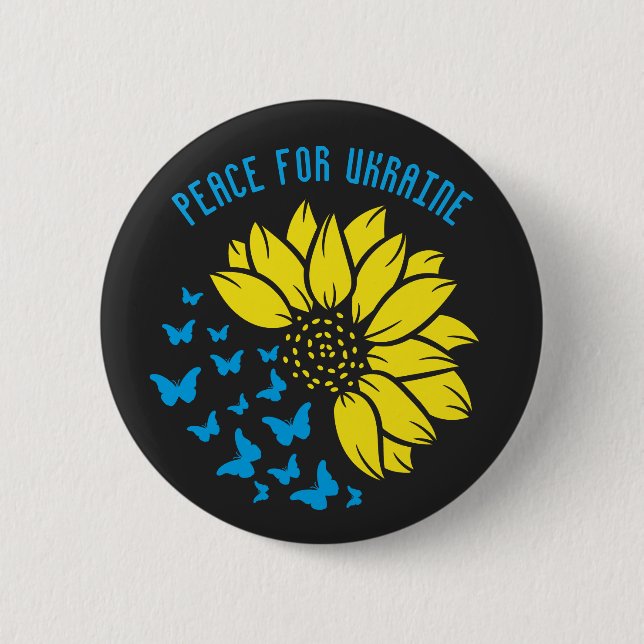 Peace for Ukraine. Sunflower symbol of peace. Button (Front)