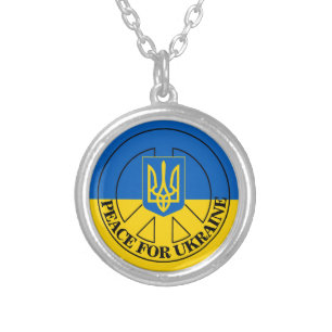 Peace for Ukraine, Ukraine Flag, Emblem Silver Plated Necklace