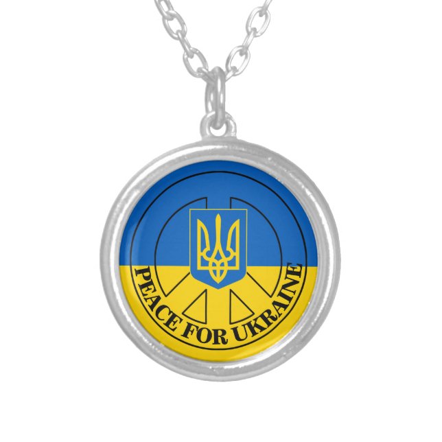 Peace for Ukraine, Ukraine Flag, Emblem  Silver Plated Necklace (Front)