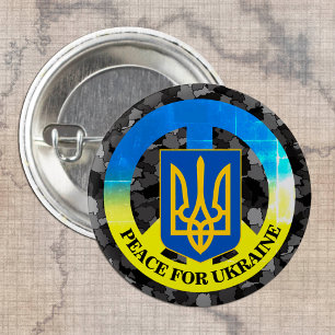 Peace for Ukraine & Ukraine Map Camouflage /Tryzub Button