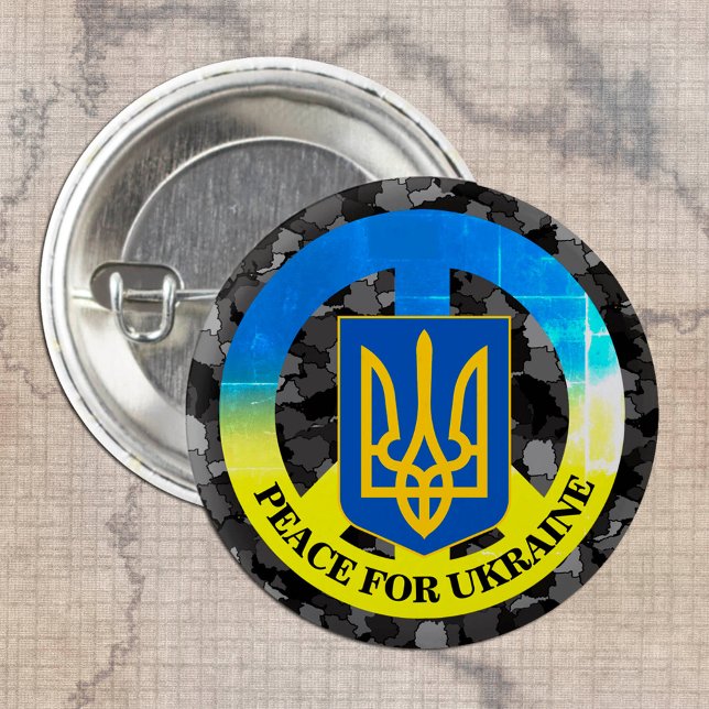 Peace for Ukraine & Ukraine Map Camouflage /Tryzub Button (Creator Uploaded)