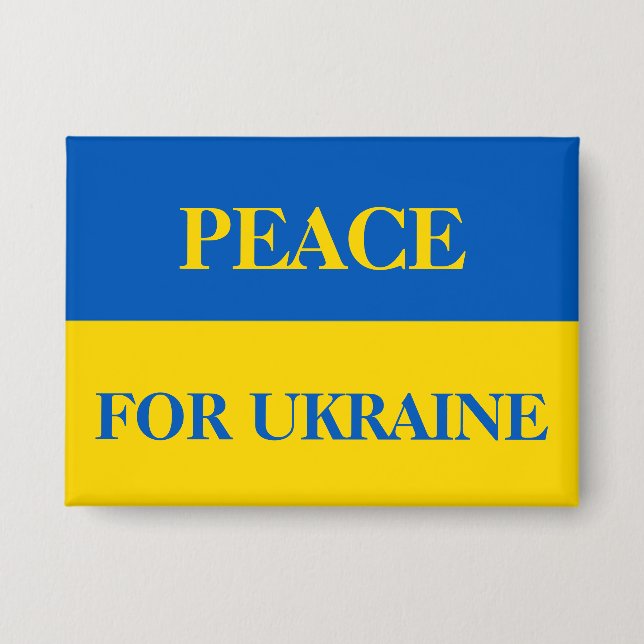 PEACE FOR UKRAINE. Ukrainian flag.  Button (Front)