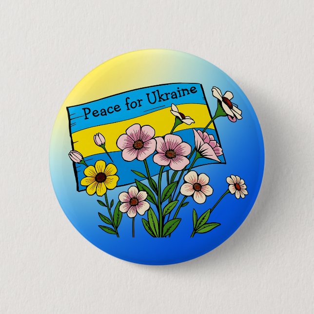 Peace for Ukraine | Ukrainian Flag Button (Front)
