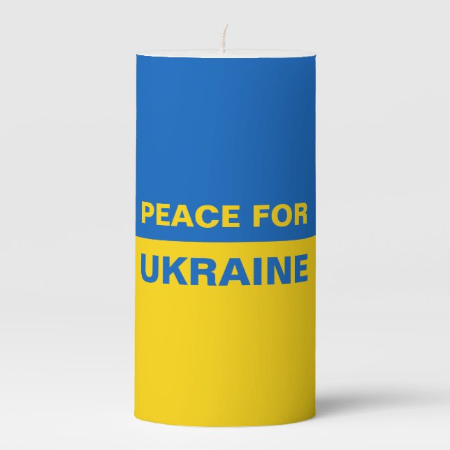 Peace for Ukraine Ukrainian Flag Pillar Candle (Front)
