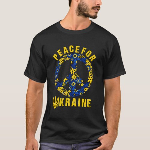 Peace For Ukraine Ukrainian Flowers Tryzub Trident T_Shirt