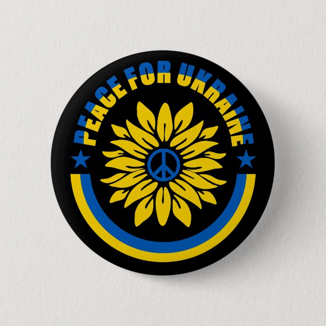 Peace For Ukraine Zelensky Sunflower Button (Front)