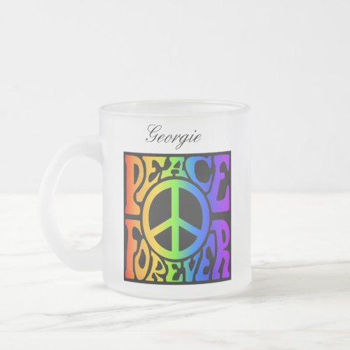 Peace Forever Vintage Retro Rainbow_Black Graphic Frosted Glass Coffee Mug