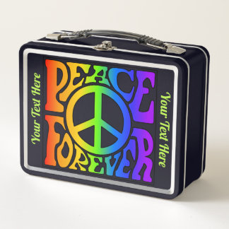 Peace Forever Vintage Retro Rainbow Custom 2-sided Metal Lunch Box