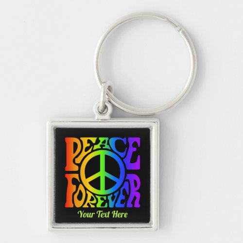 Peace Forever Vintage Retro Rainbow Custom black Keychain