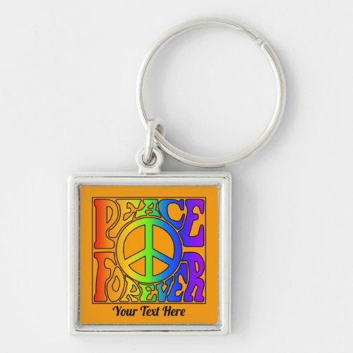 Peace Forever Vintage Retro Rainbow Custom orange Keychain