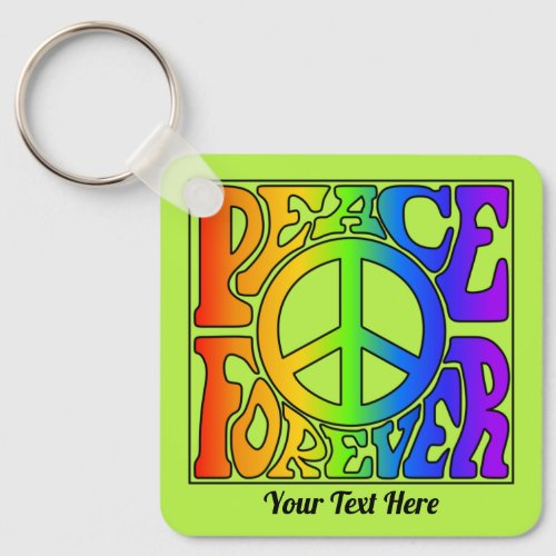 Peace Forever Vintage Retro Rainbow Graphic  lime Keychain