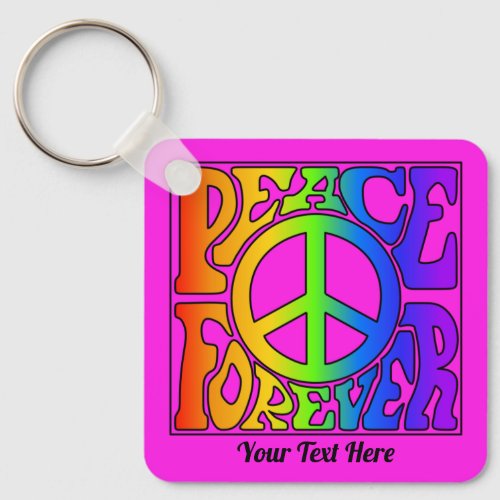 Peace Forever Vintage Retro Rainbow Graphic  pink Keychain