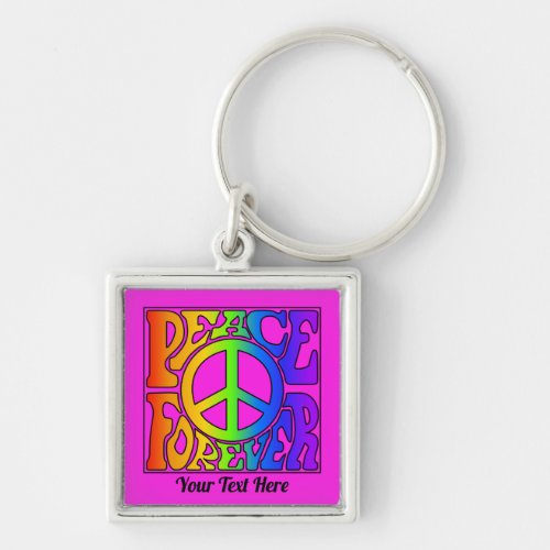 Peace Forever Vintage Retro Rainbow Graphic  pink Keychain
