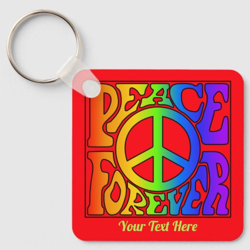 Peace Forever Vintage Retro Rainbow Graphic  red Keychain