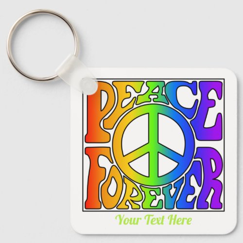 Peace Forever Vintage Retro Rainbow Graphic white Keychain