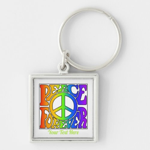 Peace Forever Vintage Retro Rainbow Graphic white Keychain