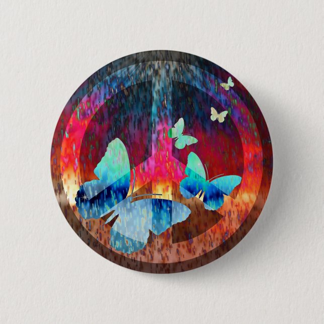 Peace-Full Blue Butterflies Button (Front)