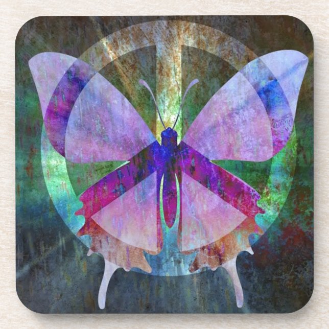Peace-Full Butterfly Drink Coaster (Front)