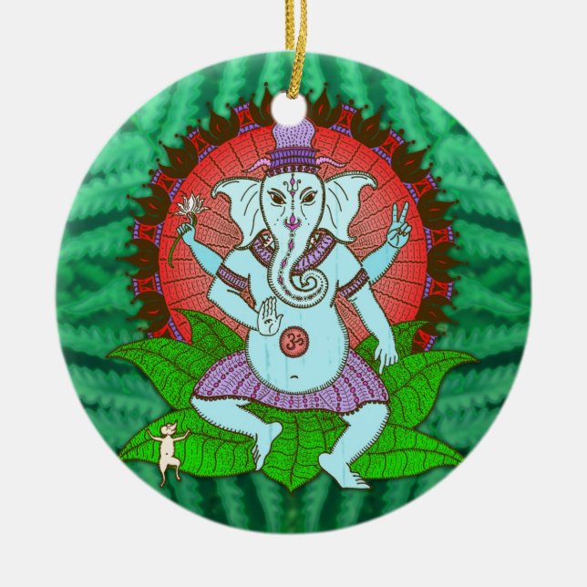 Peace Ganesh Dancing Ceramic Ornament (Front)