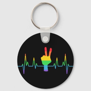 Peace Gay Heartbeat LGBT Keychain
