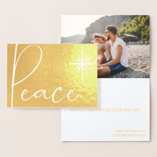 Peace Gold Foil Simple Modern Photo Christmas Card