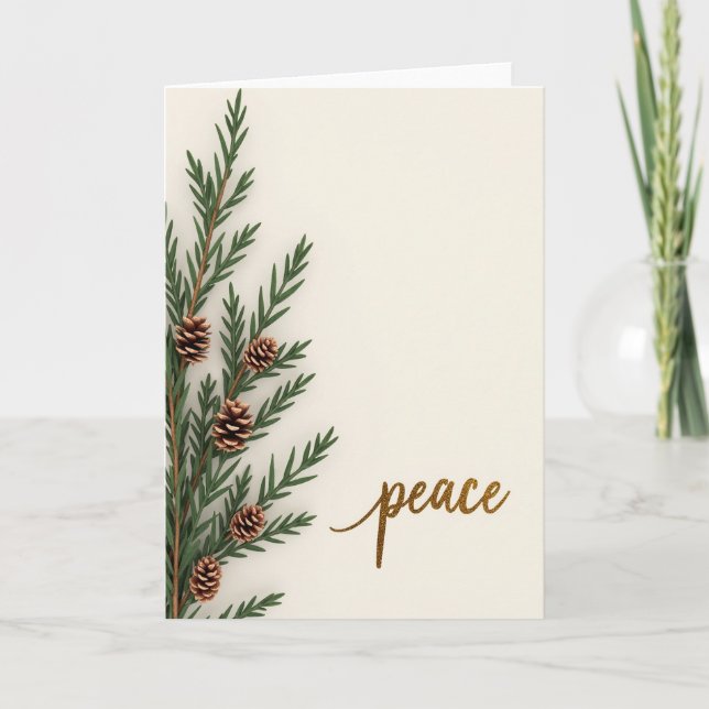 Peace Gold Glitter Pinecone Card (Front)