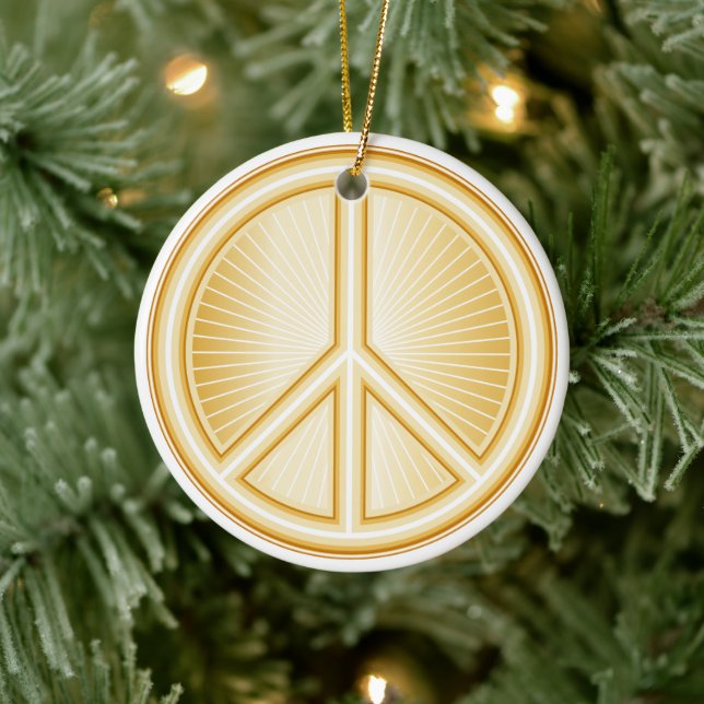 Peace, Gold Mandala Symbol Ceramic Ornament (Tree)