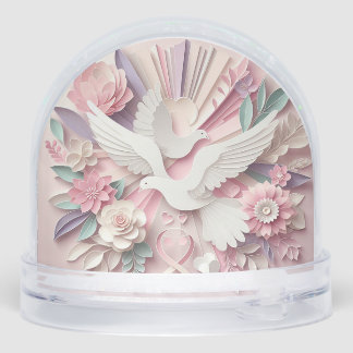 Peace & Grace – Dove and Cross Papercut Pastel Art Snow Globe