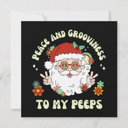 Peace Grooviness Hippie Santa Christmas Holiday Card