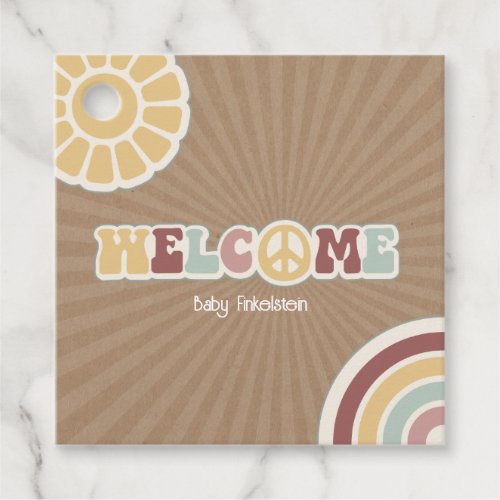 Peace Groovy Welcome Pink Brown Baby Shower Hippie Favor Tags