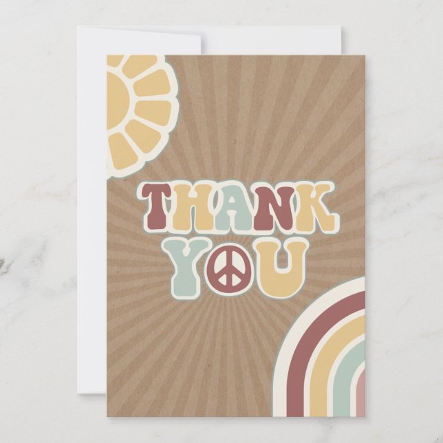 Peace Groovy Welcome Pink Brown Baby Shower Hippie Thank You Card (Front)