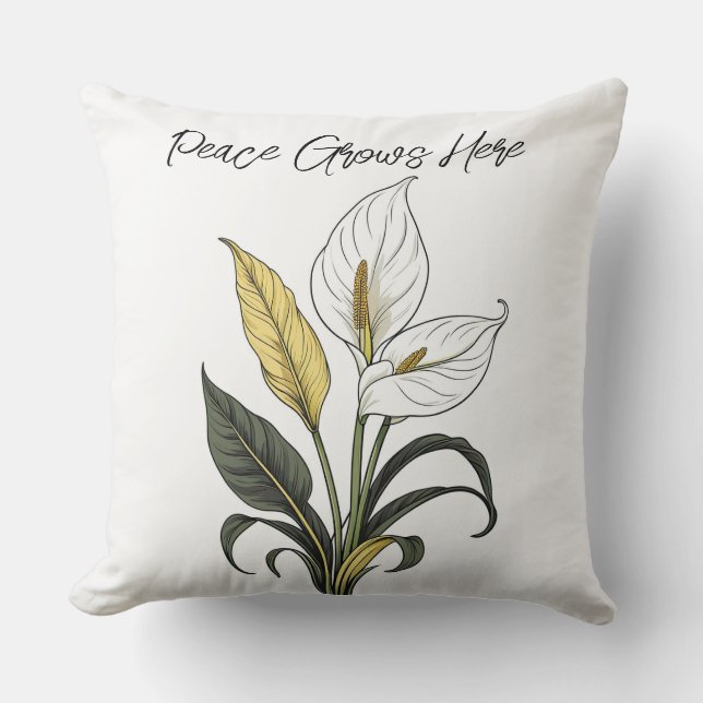 Peace Grows Here Throw Pillow (Front)
