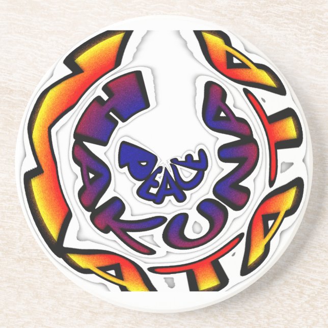 "Peace Hakuna Matata" Circular Art Print Coaster (Front)