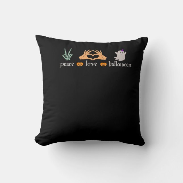 Peace Halloween Peace Sign Skeleton Witch's Hands  Throw Pillow (Front)