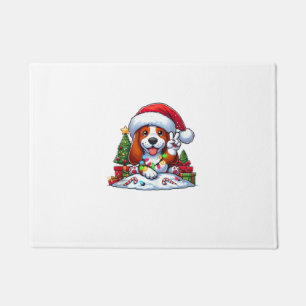 Peace Hand Basset Hound Christmas Lights Dog Women Doormat