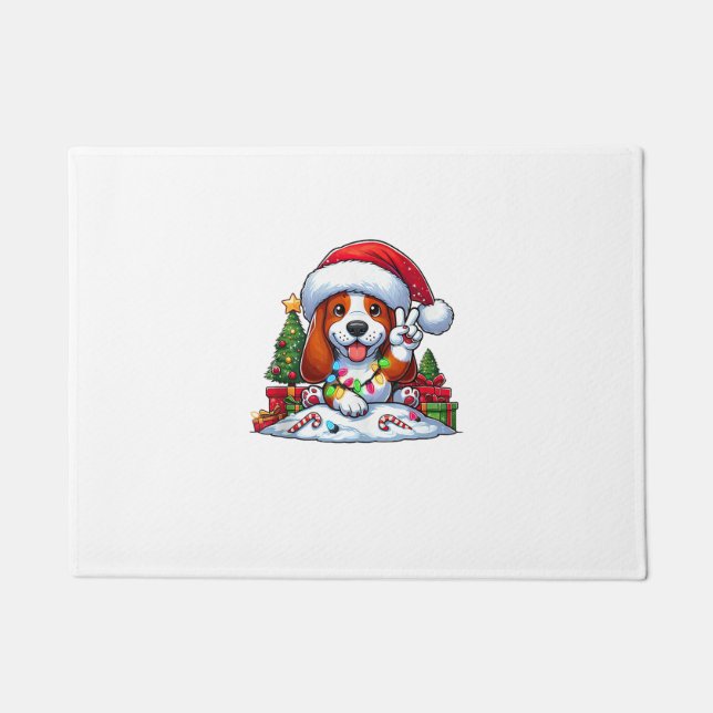 Peace Hand Basset Hound Christmas Lights Dog Women Doormat (Front)