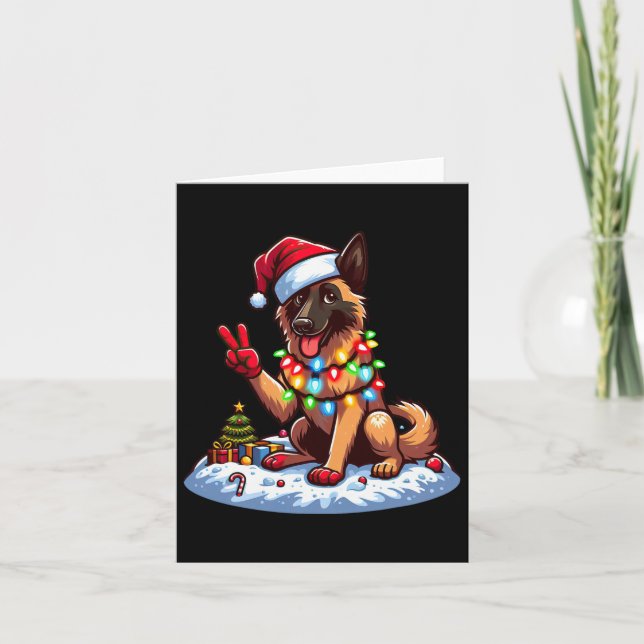 Peace Hand Belgian Malinois Christmas Lights Women Card (Front)