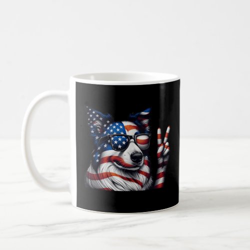 Peace Hand Border Collie Dog American Flag USA Pat Coffee Mug