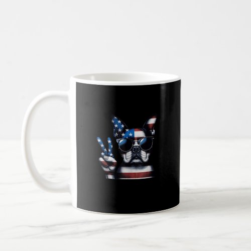 Peace Hand Boston Terrier Dog American Flag USA Pa Coffee Mug
