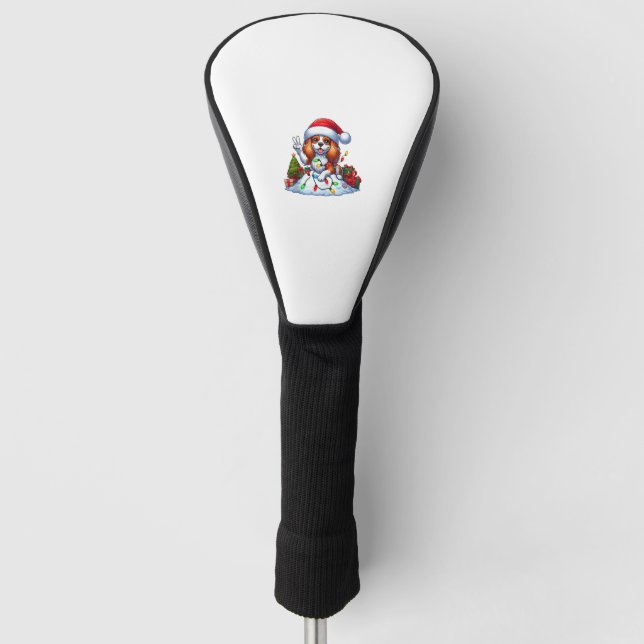 Peace Hand Cavalier King Charles Spaniel Christmas Golf Head Cover (Front)