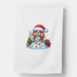 Peace Hand Cavalier King Charles Spaniel Christmas House Flag