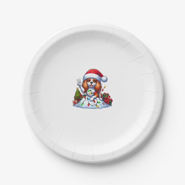 Peace Hand Cavalier King Charles Spaniel Christmas Paper Plates (Front)