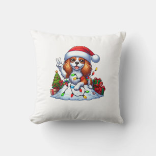 Peace Hand Cavalier King Charles Spaniel Christmas Throw Pillow